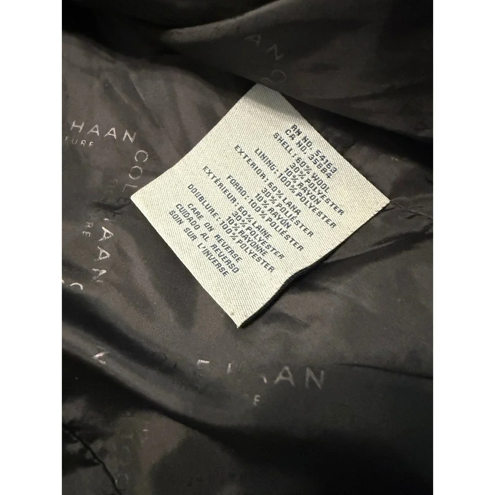 Cole Haan Signature Black Wool Blend Wing Collar Hidden Button Coat Womens 12